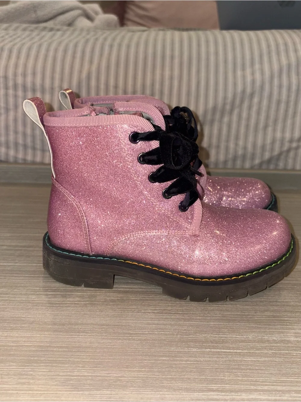 Dream Pairs Sparkle Pink Lace-Up Kids Boots- SZ 13
